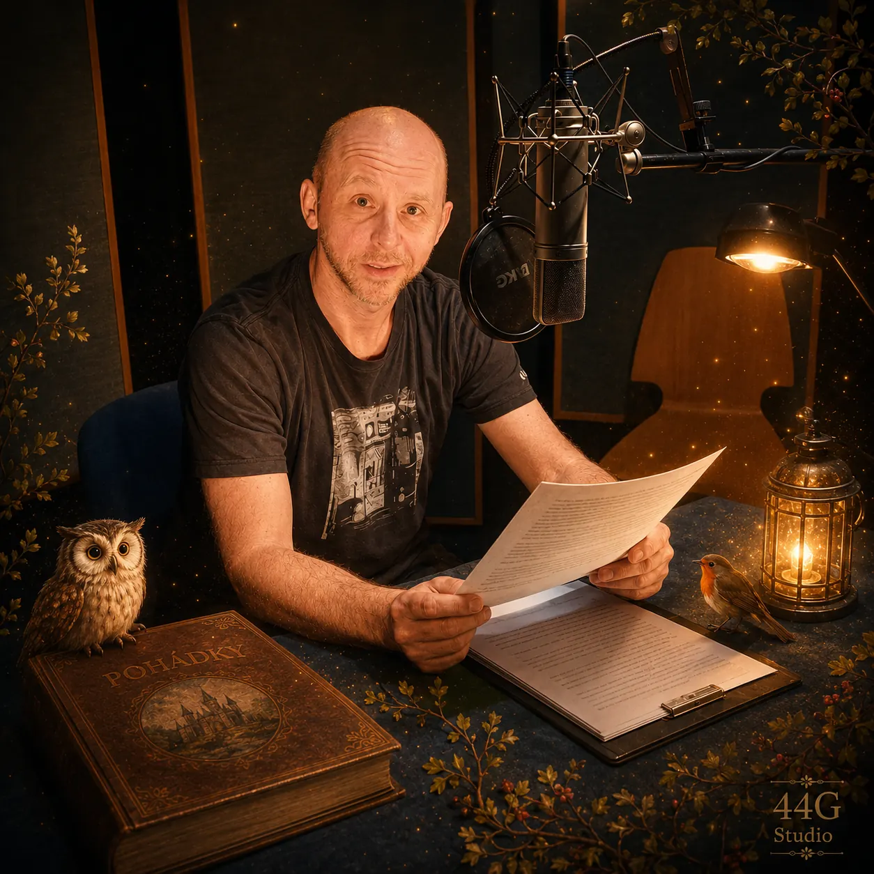 Jakub Albrecht ve studiu jako Pohádkový kapitán projektu Zvědohlav