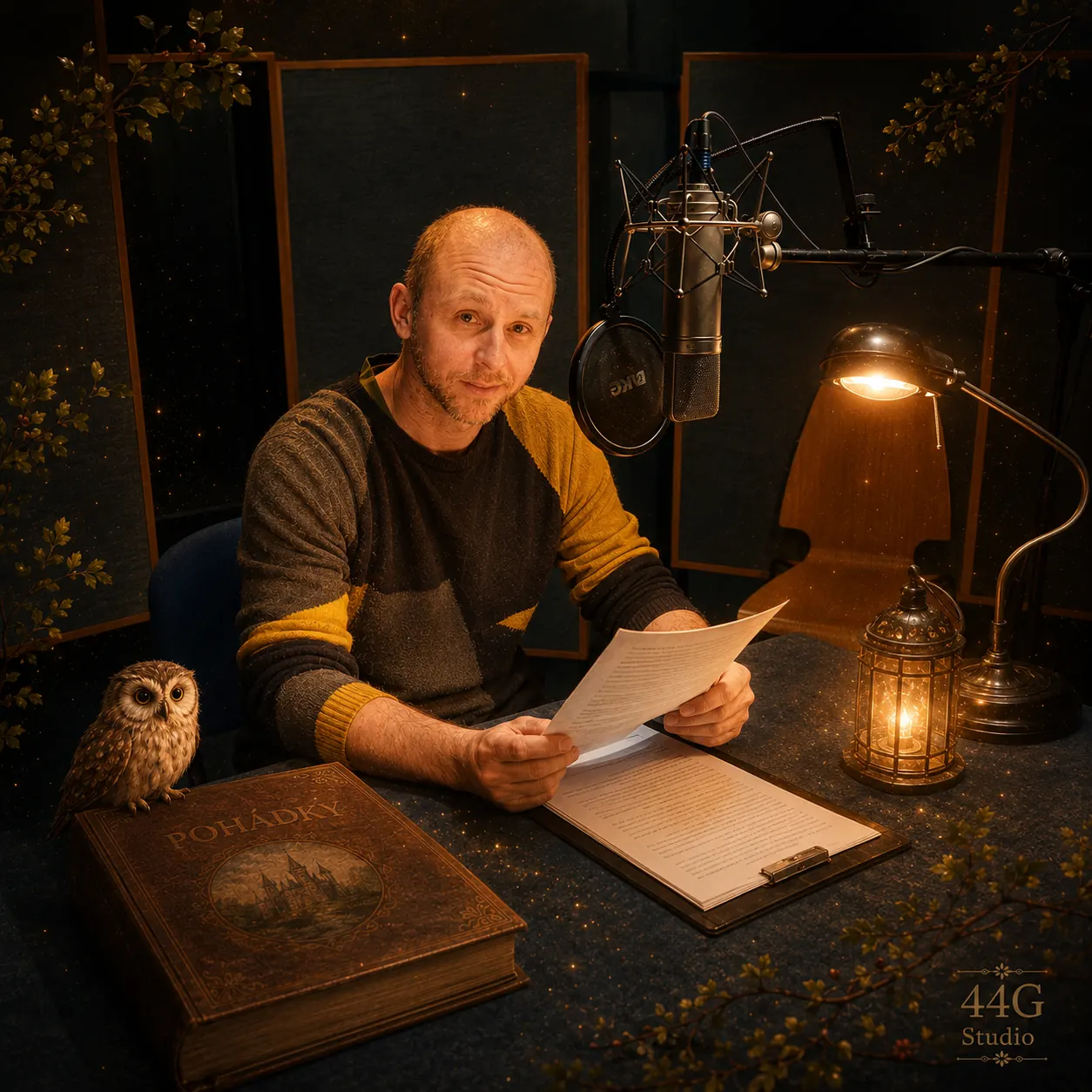Jakub Albrecht ve studiu jako Pohádkový kapitán projektu Zvědohlav